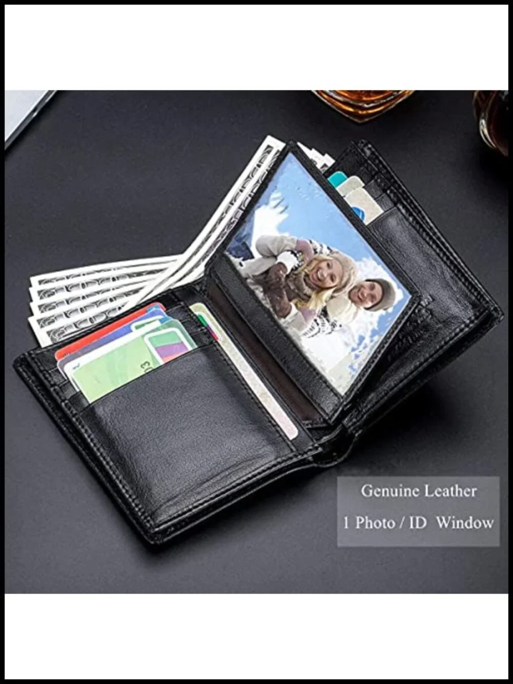 Genuine Leather Bifold Wallet with RFID Blocking, 15 Card Slots, Expandable